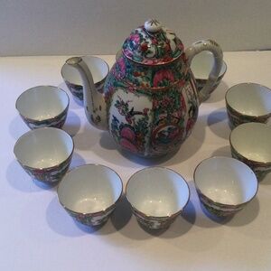 Hand Painted Porcelain Famille Canton Rose Tea Set